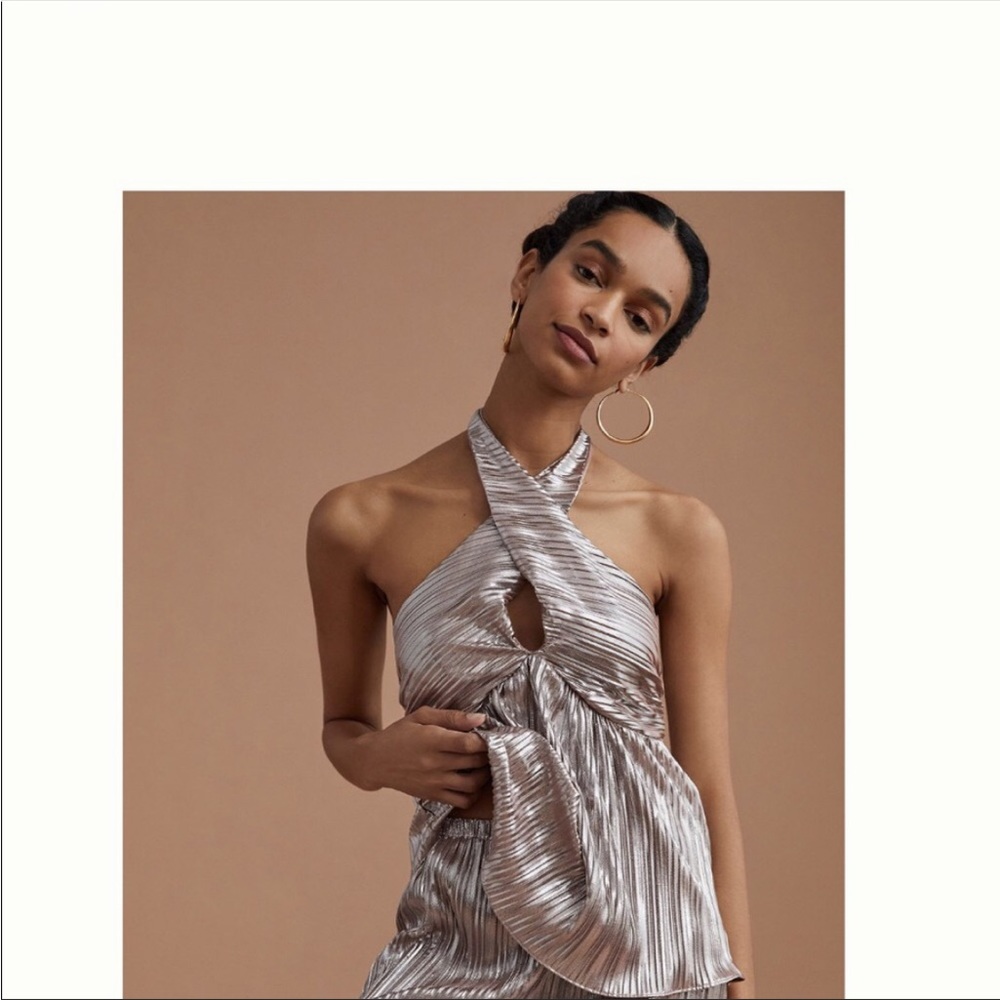 Anthropologie Shimmer V-neck Tank Criss Cross Halter
